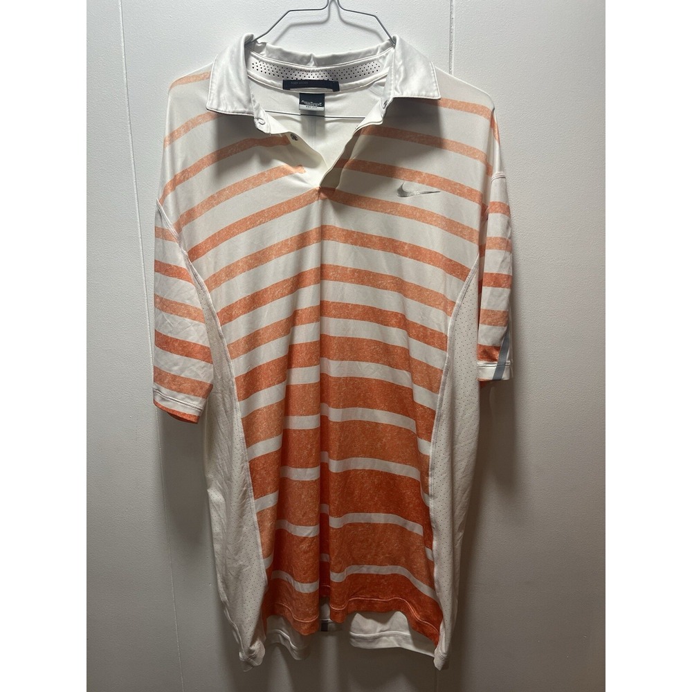 Nike Tiger Woods Collection Golf Polo Shirt Mens Medium Orange White Striped M